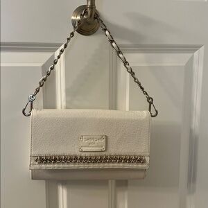 Bebe Cream Leather Chain Crossbody Bag